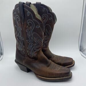 Ariat Women's size 6.5 Rowdy Legend Brown Leather Stitched Cowboy Western Boots
